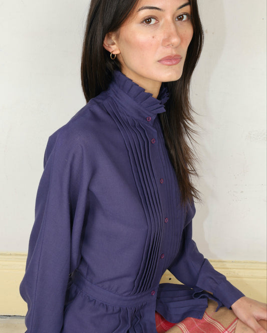 VTG PURPLE PLEATED FRONT BLOUSE